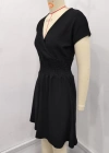 Kadın Kısa Kollu Kruvaze Yaka Beli Gipeli Bürümcük Elbise