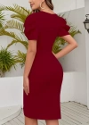 Kadın Kısa Kollu Kruvaze Yakalı Asımetrık Kesım Detaylı Kısa Ithal Krep Elbise