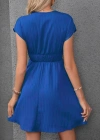 Kadın Kısa Kollu Kruvaze Yakalı Beli Lastikli Bürümcük Elbise