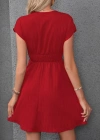 Kadın Kısa Kollu Kruvaze Yakalı Beli Lastikli Bürümcük Elbise