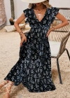Kadın Kısa Kollu Kruvaze Yakalı Beli Lastikli çiçek Desenli Elbise