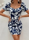 Kadın Kısa Kollu Kruvaze Yakalı çiçek Baskılı Süprem Elbise