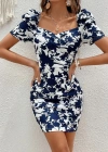 Kadın Kısa Kollu Kruvaze Yakalı çiçek Baskılı Süprem Elbise