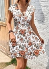 Kadın Kısa Kollu Kruvaze Yakalı çiçekli Desenli Süprem Elbise