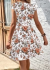 Kadın Kısa Kollu Kruvaze Yakalı çiçekli Desenli Süprem Elbise