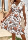 Kadın Kısa Kollu Kruvaze Yakalı çiçekli Desenli Süprem Elbise