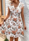 Kadın Kısa Kollu Kruvaze Yakalı çiçekli Desenli Süprem Elbise