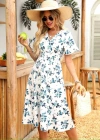 Kadın Kısa Kollu Kruvaze Yakalı Mini Desenli Süprem Elbise