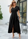 Kadın Kısa Kollu Kruvaze Yakalı ön Asimetrik Volanlı Uzun Ithal Krep Elbise