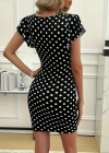 Kadın Kısa Kollu Kruvaze Yakalı örme Puantiyeli Krep Elbise