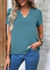 Kadın Kısa Kollu Lazer V Yakalı Ithal Krep Bluz