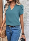 Kadın Kısa Kollu Lazer V Yakalı Ithal Krep Bluz