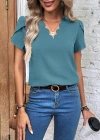 Kadın Kısa Kollu Lazer V Yakalı Ithal Krep Bluz
