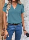 Kadın Kısa Kollu Lazer V Yakalı Ithal Krep Bluz