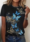 Kadın Kısa Kollu Mavi Sarı Kelebek Baskı Süprem Tshirt