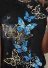 Kadın Kısa Kollu Mavi Sarı Kelebek Baskı Süprem Tshirt