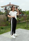 Kadın Kısa Kollu Modal Dokulu Kumaş Yanı şeritli Takım