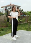 Kadın Kısa Kollu Modal Dokulu Kumaş Yanı şeritli Takım