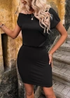 Kadın Kısa Kollu Omuzdan Açık Askılı Kısa Janjan Krep Elbise