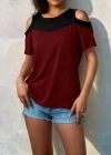 Kadın Kısa Kollu Omuzlardan Açık Detaylı çift Renkli Viskon Bluz