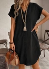 Kadın Kısa Kollu önden Düğmeli Ithal Keten Elbise