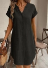 Kadın Kısa Kollu önden Düğmeli Ithal Keten Elbise