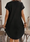 Kadın Kısa Kollu önden Düğmeli Ithal Keten Elbise