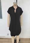 Kadın Kısa Kollu önden Düğmeli Ithal Keten Elbise