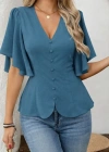 Kadın Kısa Kollu önden Düğmeli Ithal Krep Bluz