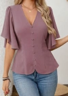 Kadın Kısa Kollu önden Düğmeli Ithal Krep Bluz