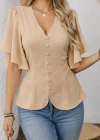 Kadın Kısa Kollu önden Düğmeli Ithal Krep Bluz