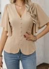 Kadın Kısa Kollu önden Düğmeli Ithal Krep Bluz