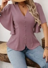 Kadın Kısa Kollu önden Düğmeli Ithal Krep Bluz