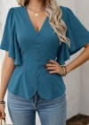 Kadın Kısa Kollu önden Düğmeli Ithal Krep Bluz