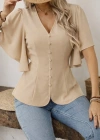 Kadın Kısa Kollu önden Düğmeli Ithal Krep Bluz