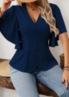 Kadın Kısa Kollu önden Düğmeli Ithal Krep Bluz