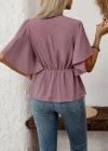 Kadın Kısa Kollu önden Düğmeli Ithal Krep Bluz