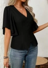 Kadın Kısa Kollu önden Düğmeli Ithal Krep Bluz