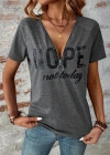 Kadın Kısa Kollu önden Fermuarlı Yazı Baskılı Viskon Bluz