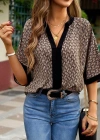 Kadın Kısa Kollu önden şerit Detaylı Desenli Sandy Bluz