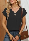 Kadın Kısa Kollu önü Düğmeli V Yaka Aerobin Bluz