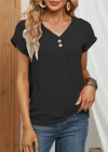 Kadın Kısa Kollu önü Düğmeli V Yaka Aerobin Bluz