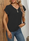 Kadın Kısa Kollu önü Düğmeli V Yaka Aerobin Bluz