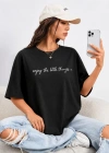 Kadın Kısa Kollu önü Yazı Baskılı Basic Viskon Bluz