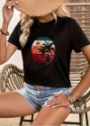 Kadın Kısa Kollu Palmiye Baskılı Viskon Tshirt