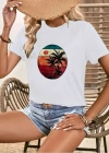 Kadın Kısa Kollu Palmiye Baskılı Viskon Tshirt
