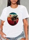 Kadın Kısa Kollu Palmiye Baskılı Viskon Tshirt