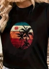 Kadın Kısa Kollu Palmiye Baskılı Viskon Tshirt