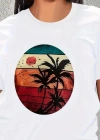 Kadın Kısa Kollu Palmiye Baskılı Viskon Tshirt