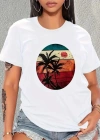 Kadın Kısa Kollu Palmiye Baskılı Viskon Tshirt